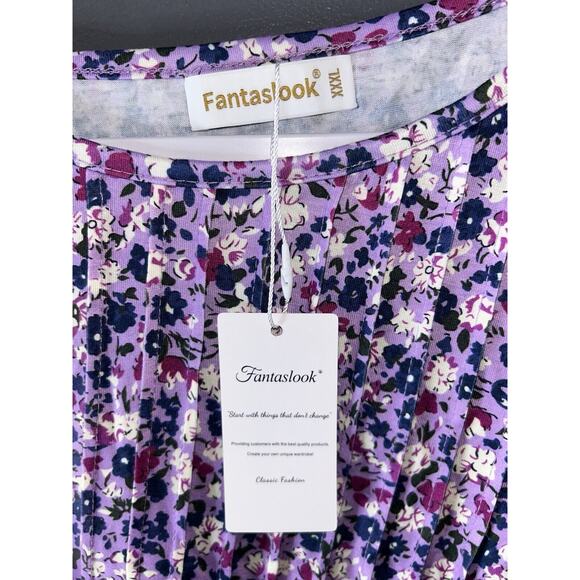New W/T Fantaslook Blouse Women’s XXXL Floral Short Sleeve Lightweight Stretch - Picture 3 of 3